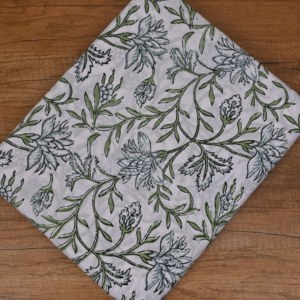 Traditional White Green Floral Hand Block Printed Cotton <b>Fabric</b> Soft Leafy Vine Design for Fashion Garments Decor - Product Image 4