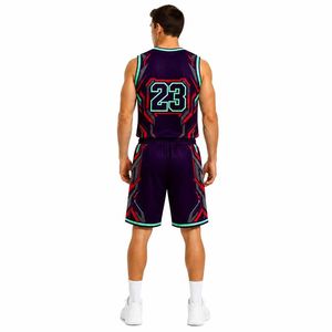 Ensemble d'uniformes de basketball géométriques personnalisés pour hommes, maillot et short en mesh par sublimation, tenue de sport d'équipe, kit d'équipement de jeu, vente OEM pour professionnels - Product Image 4