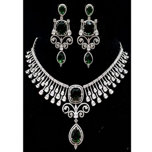 Stunning Premium Quality White Finish Designer CZ Zircon <b>Necklace</b> & Earrings <b>Set</b> for Engagement & Wedding Wear Women - Product Image 2