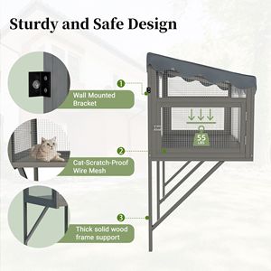 Catio per Gatti da Interno, Cuccia in Legno da Finestra Espandibile, Sicura e Confortevole per Gatti Multipli, Tenda per Animali Domestici - Product Image 4