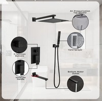Ensemble de robinetterie de douche murale noir mat avec pommeau de douche pluie, douchette à main, bec de baignoire pliable et mitigeur à poignée unique avec cartouche céramique