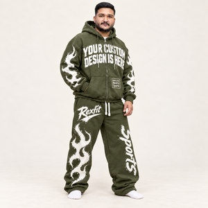 Conjunto Deportivo Personalizado con Estampados Blancos, Pantalones Anchos Relajados, Etiqueta Personalizada, Ropa Urbana Unisex, Conjunto de Dos Piezas para Hombre - Product Image 2