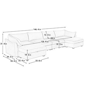 Divano componibile a U a 4 posti con seduta profonda e 2 pouf mobili per sgabelli e ottomane - Product Image 5