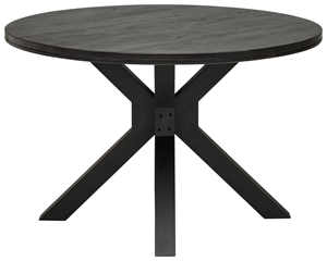 Table de salle à manger moderne en bois massif de manguier noir mat, style européen, avec plateau rond et base en X, pour la maison, la cuisine ou le restaurant - Product Image 1