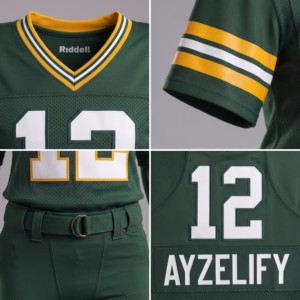 Conjunto de Jersey de Fútbol Americano Riddell para Hombre, Modelo Johnson, Personalizado con Impresión Sublimada, Verde con Detalles Dorados, Cuello en V, Manga Corta, Absorbente de Humedad - Product Image 3