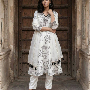 French Crepe Digital Printed Anarkali <b>Kurti</b> Pant Dupatta Set - Product Image 1
