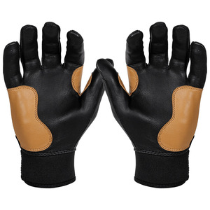 Unique Style Baseball Batting Gloves Black Leather Reinforced Palm Support Breathable <b>Flex</b> Fit Adjustable Wrist OEM Supply - Product Image 2