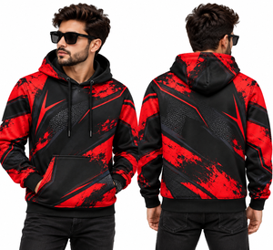 Sudadera con Capucha Personalizada Roja y Negra con Estampado Gráfico, Sudadera de Gran Tamaño, Estilo Urbano, Unisex, Ropa Casual de Moda, OEM - Product Image 3