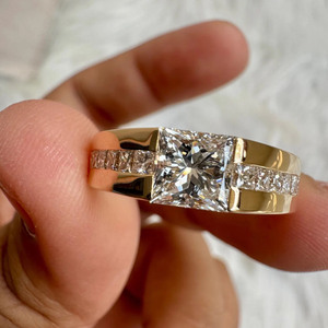 Men’s Princess Cut Moissanite Diamond Ring Hip Hop Style Wide Ring for Him 925 Sterling Silver Engagement Ring Ethical Jewelry - Product Image 1