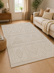 Handwoven Wool Cotton Tufted <b>Rug</b> Geometric Textured Area <b>Rug</b> Modern <b>Boho</b> Carpet Living Room Bedroom Floor <b>Rug</b> PET Friendly - Product Image 6