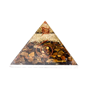 Pyramide d'orgonite triangulaire avec incrustations de copeaux d'œil de tigre, pierre naturelle, décoration d'intérieur, pierre de méditation, artisanat - Product Image 5