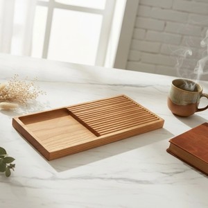 Plateau à thé en bois de frêne moderne et minimaliste, design plat, résistant à la chaleur, écologique, durable, sans BPA, passe au lave-vaisselle, pour service à thé Kung Fu - Product Image 5