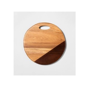 Planche à découper ronde en bois avec poignée, design bicolore en bois naturel pour la cuisine - Product Image 1