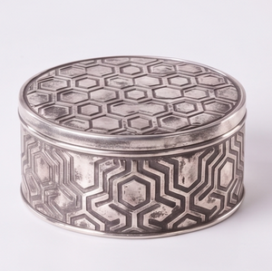 Custom Embossed Silver Metal Date And Dry Fruit Storage Box <b>Honeycomb</b> Maze Snack Container - Product Image 2