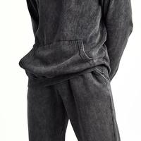 FOCODA Survêtement Homme Personnalisé Hiver à Capuche Décontracté Léger Délavé à l'Acide Couleur Unie Course Entraînement 100% Coton Sportswear 2-en-1