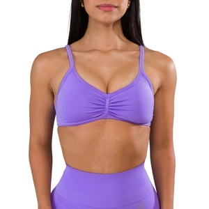 Sujetador Deportivo Morado con Cuello en V y Tirantes Finos para Mujer, Soporte Medio, Ropa Deportiva para Yoga y Fitness, Sin Costuras, Color Sólido, Transpirable, de Secado Rápido - Product Image 1