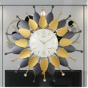 Unique contemporary golden circular frame <b>clock</b> showcases layered overlapping crescent designs, available at wholesale prices. - Product Image 5