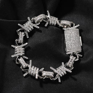 Bracelet chaîne en fil barbelé en argent S925 avec moissanite, plaqué rhodium, style hip-hop, unisexe, à porter au quotidien - Product Image 4