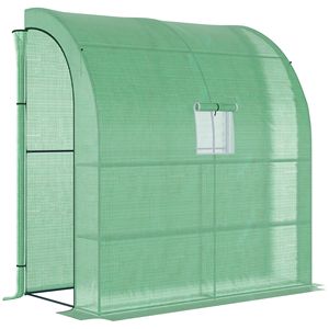 Invernadero tipo Lean-to de 7 x 3 x 7 pies con 2 puertas enrollables, ventanas, cubierta de PE y 3 estantes de alambre para viveros de plantas, jardines e invernaderos. - Product Image 3