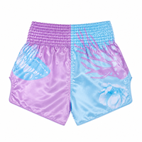 Shorts de boxe SHH pour femme, rose et bleu, à motifs floraux, en satin, pour Muay Thai et Kickboxing, coupe classique, vêtements de sport pour adulte, séchage rapide, logo frontal