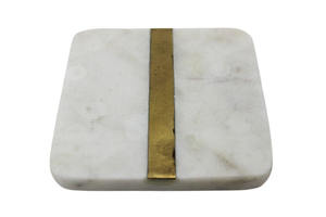 Square Marble <b>Coaster</b> With Brass Inlay Modern Table Mat Stone Decor Accessory Handmade Eco-Friendly Reusable Table Top <b>Coaster</b> - Product Image 1