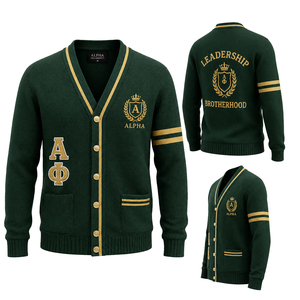 Cárdigan de Punto de Manga Larga con Cuello Redondo Informal de Alta Calidad en Verde Dorado, Lana Merino para Mujer - Product Image 1