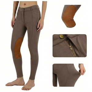 Women's <b>High</b> Waist Riding Pants Full Length Four-Way Stretch Knitted With <b>Knee</b> Patches Brown Equestrian Tights Riding Leggings - Product Image 5