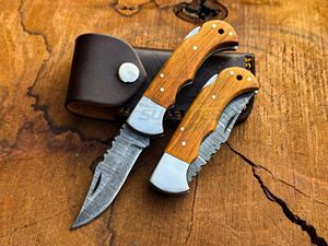 Industrial Grade Damascus Steel Back <b>Lock</b> Pocket Folding Knife Handmade Custom Logo Wholesale Factory OEM ODM Olive Wood Handle - Product Image 1