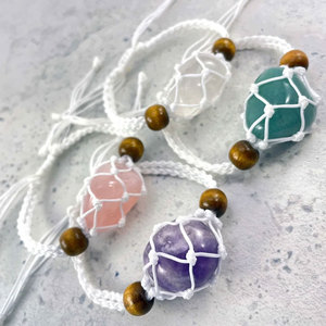 Handmade Macrame Crystal <b>Bracelet</b> <b>Set</b> Natural Stone Amethyst Rose Quartz Adjustable Boho Jewelry for Women - Product Image 1