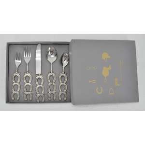 Ensemble de couverts en acier inoxydable, 5 pièces, manches style fer à cheval, coffret cadeau, couverts en métal pour restaurants et cafés. - Product Image 3