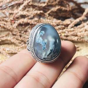 Anillo llamativo de ágata musgosa, estilo bohemio, banda ovalada, de latón vintage para mujer, diseño de piedra preciosa en plata oxidada, anillo bohemio natural, venta al por mayor - Product Image 3