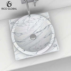 Lavabo Redondo de Mármol Blanco para Baño con Vetas Negras y Acabado Pulido - Product Image 4
