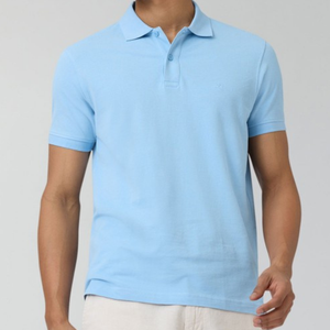 เสื้อโปโลแขนสั้นผู้ชาย สีพื้น ผ้าคอตตอนปิเก้ ระบายอากาศได้ดี สวมใส่สบาย ทรงปกติ สีน้ำเงิน - Product Image 4