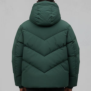 Customized Men's Green Puffer Jacket Hooded Zipper Closure Flame Logo Windproof <b>Thick</b> <b>Winter</b> <b>Coat</b> Casual Style Regular Fit - Product Image 3