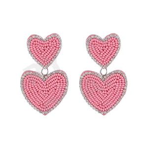 Vintage Pink Heart Beaded Earrings for Women Patriotic Orange White Blue Colours for Wedding or <b>Memorial</b> Day - Product Image 1