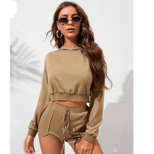 Sweat-shirt à capuche pour femme, taille plus, mode streetwear printemps automne hiver, crop top, OEM personnalisable, hauts à capuche sportifs - Product Image 5