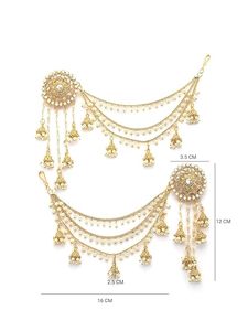 Indian Ethnic Trendy Flower Anniversary Drop Earrings Pearl Chain Matching Maang Tikka Gold Plated Vintage Traditional Jewelry - Product Image 5
