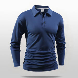 เสื้อโปโลแขนยาวทรงเข้ารูป ตัดเย็บจากโรงงาน OEM ดีไซน์แถบสีตัดกัน - Product Image 4