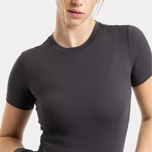 Nueva Llegada, Camiseta Deportiva de Manga Corta para Mujer, de Secado Rápido, Ajustada, Tejido Sólido, Absorbe el Sudor, Ligera y Transpirable, Venta al Por Mayor - Product Image 3