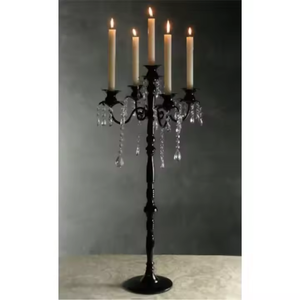 Candélabre en aluminium noir à 5 bras avec cristaux, 32 pouces, moderne, de haute qualité, support de bougies sur pied, centre de table pour mariage, Halloween, dîner - Product Image 4