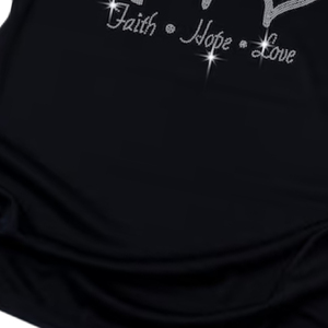 Camiseta de manga corta negra para hombre, cuello redondo, tejida, con pedrería, diseño de cruz, corazón, fe, esperanza, amor, estilo casual, corte regular, de spandex/algodón, de secado rápido. - Product Image 2