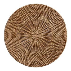 Modern Round Rattan Placemat Scalloped Flower Design Handwoven Wicker Table <b>Mat</b> Heat Resistant Charger <b>Plate</b> For Boho Wedding - Product Image 5