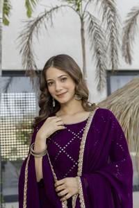 Salwar Kameez de seda de 3 piezas con corte recto y bordes con diseño de múltiples códigos y secuencias, especial para todas las estaciones, con envío gratuito a todo el mundo. - Product Image 2