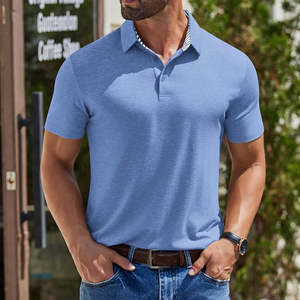 Camisas de Golf Personalizadas para Hombre con Logotipo, Color Azul Cielo, de Alta Calidad, Anti-Pilling, Poliéster/Algodón - Product Image 6