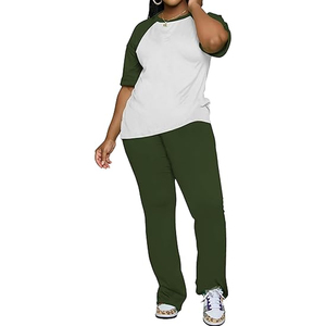 Women's Soft Cotton Two-<b>Piece</b> for Wear <b>Set</b> with Short Sleeve Top & Wide Leg Pants Casual Matching Outfit Drawstring - Product Image 5