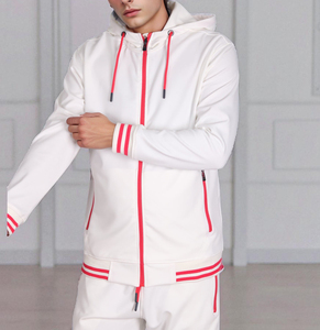 Nouveau design tendance : Ensemble de jogging pour homme, coupe ajustée, en molleton uni (Spandex/Coton), avec sweat à capuche zippé et bordures côtelées contrastantes - Product Image 2