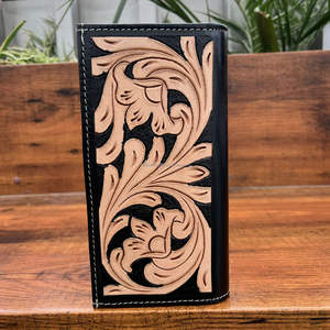 กระเป๋าสตางค์หนังยาวสองพับสำหรับผู้ชายประดับลูกปัดหนังแท้กระเป๋าสตางค์สุดหรู - Product Image 5