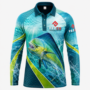 เสื้อโปโลตกปลา 100% โพลีเอสเตอร์ UPF 50 พิมพ์ลายแบบซับลิเมชั่นตามสั่ง แห้งเร็ว ระบายอากาศได้ดี - Product Image 3