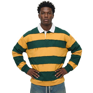 Oversized Horizontal Stripe Long Sleeve <b>Pullover</b> <b>Men</b> Heavyweight 120 GSM Cotton Breathable Streetwear Custom Apparel Supplier - Product Image 6