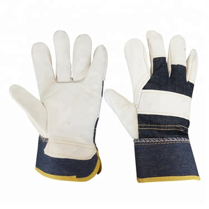 Rigger Cow Grain Leather Palm Heavy Duty Safety Work <b>Glove</b> with Denim Back Rubberized Cuff Heat Resistant & Waterproof - Product Image 4